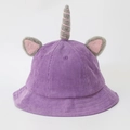 Purple corduroy kids sun hat with 3D unicorn ears and horn for toddlers - Kids 52-53cm / Purple (Unicorn)
