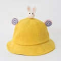 Yellow corduroy toddler sun hat with plush rabbit ears and colorful decorative pom-poms - Baby 49-50cm / Yellow (Rabbit)