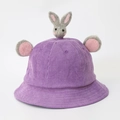 Purple corduroy sun hat for kids featuring a cute 3D bunny design on the top - Baby 49-50cm / Purple (Rabbit)