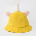 Yellow corduroy unicorn sun hat for kids featuring cute 3D ears and horn detail - Baby 49-50cm / Yellow (Unicorn)