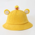Yellow corduroy toddler bucket hat with cute bear ears and a plush duck charm decor - Baby 49-50cm / Yellow (Duck)