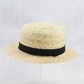 Classic wheat straw boater hat with flat top and black grosgrain ribbon for summer beach - M / Classic Black Grosgrain Ribbon Style (7)