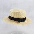 Elegant straw sun hat with flat top and black ribbon bow for summer beach wear - M / Black Wide Ribbon Bow Vintage Style (6)