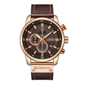 Business men's watch with rose gold case, brown leather strap, and chronograph dial - Coffee Gold