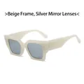 Lunettes de soleil carrées surdimensionnées avec monture crème et verres miroir argent - Monture Blanc Crème Verres Miroir Argent