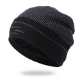 Berretto invernale in maglia da uomo con fodera in pile spesso in nero e grigio - Taglia unica / Nero