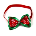 Papillon natalizio per cani con nastro rosso a fiocchi di neve e strass centrale - 1*(20-36)CM / Rosso Fiocco di Neve Punti Strass (VN088-2)