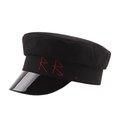Schwarze Schirmmütze aus Wolle mit Lackleder-Visier und roter RR-Stickerei für Damen - M (56-58cm) / Schwarz