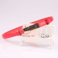 Slim red patent leather waist belt for women with a sleek golden rectangular buckle - Red