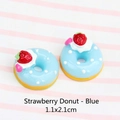 Detailed macro view of a 1.1x2.1cm blue resin strawberry donut DIY accessory - 1.1x2.1CM / Large Strawberry Doughnut - Blue