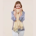 Soft light yellow cashmere wool scarf with elegant tassels for winter warmth - Milk White