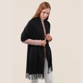 Solid black cashmere wool scarf with soft tassels for women winter accessories - Charcoal Black
