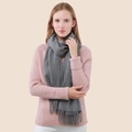 Classic grey cashmere wool blend scarf with fringe tassels for cold winter season - Medium Heather Grey