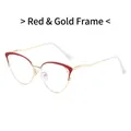 Occhiali anti-luce blu gatto chic con montatura in metallo rosso e oro dal design cavo - Montatura Rosso Oro