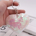 Portachiavi a cuore con paillettes reversibili rosa e bianche e anello d'argento - Cuore Piccolo 7*8cm (Anello Argento) / Bianco Iridescente