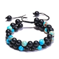 Double-layer braided bracelet with matte black lava stones and blue turquoise beads - Black Matte Blue Texture Stone (Style 3)