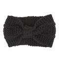 Detail of black chunky knit ear warmer headband with a classic bow design for women - Black