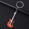 Creative orange and black metal guitar keychain with silver ring on black leather - Large Orange Guitar