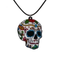 Collana gotica con teschio e rosa in acrilico con cordino nero per lo stile Halloween - Occhi Blu Teschio Bianco
