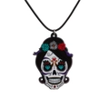 Collana teschio di Halloween con rose e croce acrilica su catena di corda nera - Base Nera Teschio Colorato