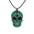 Collana con teschio di Halloween con rosa arancione su acrilico verde e cordoncino nero - Teschio Verde
