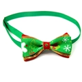 Christmas pet bow tie with green ribbon, gold Christmas tree prints and red center strap - 1*(20-36)CM / Christmas Tree Print Green Ribbon (VN094-3)