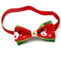 Christmas dog bowtie with red reindeer pattern, green ribbon and elastic neck band - 1*(20-36)CM / Reindeer Face Gold Trim Red Ribbon (VN094-6)