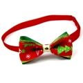Christmas pet bowtie with festive green trees and white snowflakes on red ribbon - 1*(20-36)CM / Gold Trim Tree Snowflake Sequin Buckle (VN094-10)