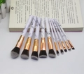 Set di 10 pennelli da trucco in marmo con ghiere in oro rosa e setole sfumate - Bianco in borsa OPP