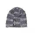 Winter knit beanie hat with black and grey stripes and HSWBOY patch label - One Size / Dark Gray