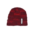 Chunky knit red and black speckled beanie hat with a woven logo tag for winter - One Size / Red and Black