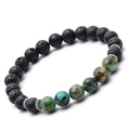 8mm black lava stone and turquoise beaded bracelet set with vintage silver spacers - Lava Stone African Turquoise Style (4号)