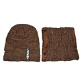 Bruine gebreide winterset met muts en sjaal met warme fleecevoering en ruitpatroon - Set / Bruin Koffie Gemengd