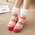 Pink Christmas Sherpa lined floor socks with reindeer and snowflake patterns - Pink Reindeer