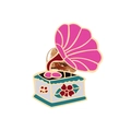 Vintage phonograph enamel pin with colorful floral patterns and gold-plated details - Gramophone