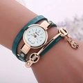 Women's rose gold watch with emerald green snake-pattern leather multi-wrap strap - Lake Blue