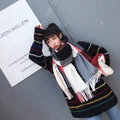 Detail of multi-color plaid scarf featuring thick fringes and soft cashmere-like knit fabric - 200*70cm / Red Black