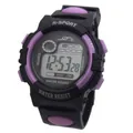 Large size black digital sports watch with purple accents and silicone strap for children - Large / Purple