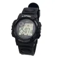 Kids black digital sports watch with water resistant LCD display and rubber strap - Small / Black