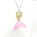 Gradient resin mermaid tail necklace with gold scales and pink glitter fins on silver chain - Gold/Pink