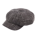 Classic newsboy cap with black and white plaid pattern and top button detail - M (56-58cm) / Black