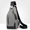 Grey and black spliced men's oxford sling bag with metal buckle and nylon strap - Small Size with USB / Gray