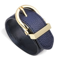 Minimalist navy blue faux leather bracelet with textured surface and gold metal buckle - Dark Blue