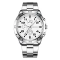Men's silver quartz watch with a white dial and metallic three-link bracelet strap - White