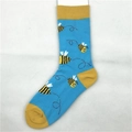 Sky blue crew socks with yellow honeybee pattern and contrasting heel and toe - Bee (1299C)