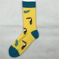 Vibrant yellow crew socks featuring green contrast accents and toucan bird patterns - Toucan (1292C)