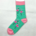 Unisex flamingo pattern crew socks in teal and pink colors made of soft cotton blend - Flamingo (1294C)