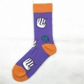 Purple mid-calf crew socks featuring orange accents and cute sloth cartoon patterns - Purple Sloth (1289C)