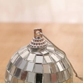 Hanging reflective silver glass mirror disco ball with metallic loop and string - 7cm Silver