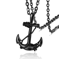 Men's titanium steel anchor necklace with black coated rope pendant and chain - Necklace Set (D29-03/6)